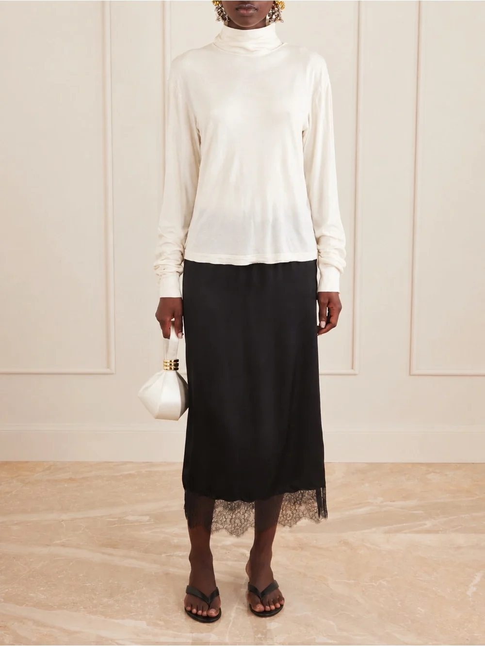 Dolce & Gabbana 100% Silk Ivory Turtleneck Long Sleeve Top IT 48